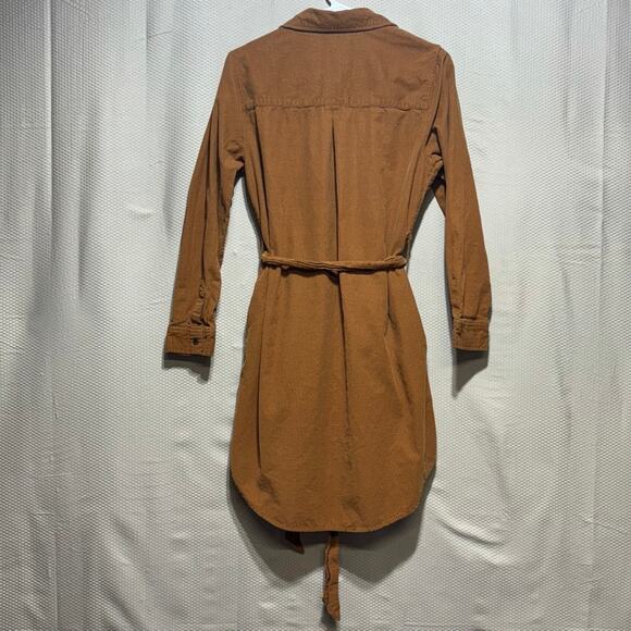 Lucky Brand Women's Small Brown Tan Corduroy Shirt Dress Button Front Belt - Picture 9 of 9